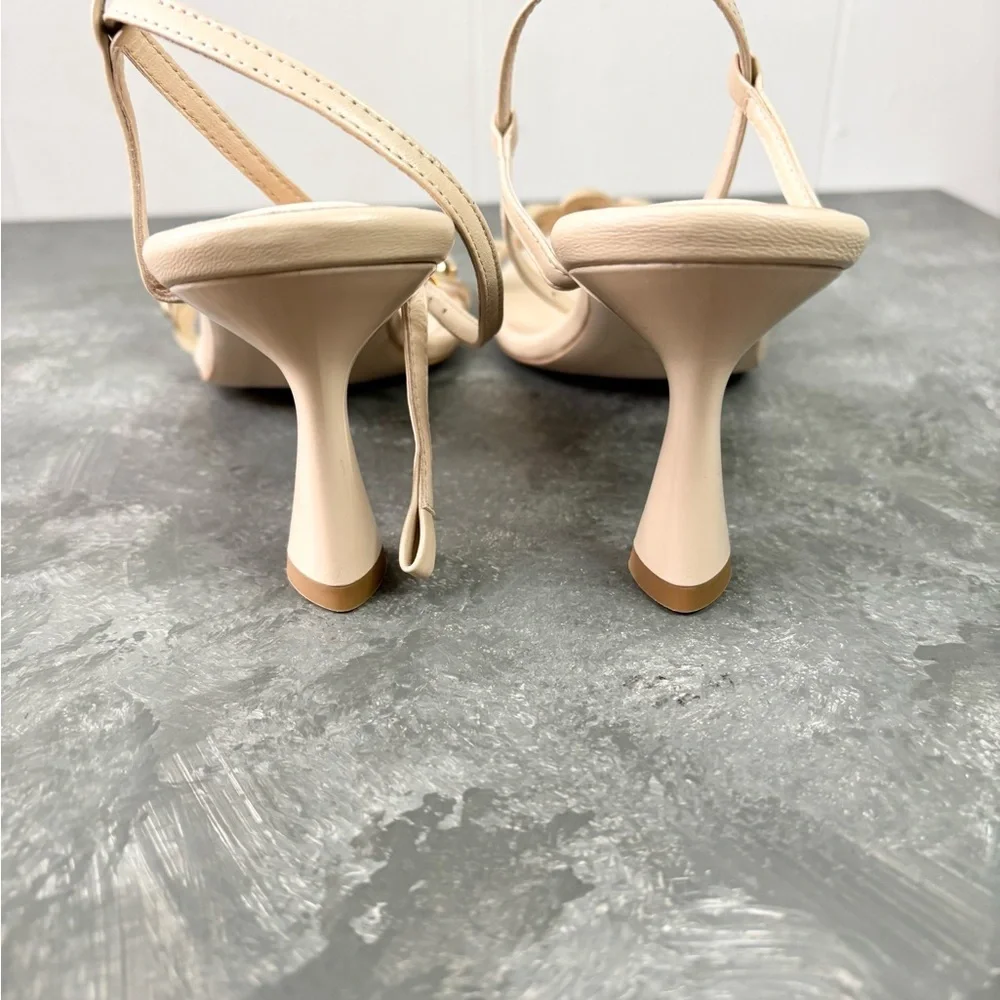 Tuckernuck Ava Heels cream nude strap embellished with metallic ball 8.5 new